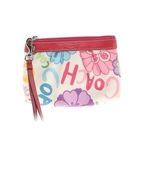 Coach Poppy Multicolor Floral Signature Wristlet with Pink Trim